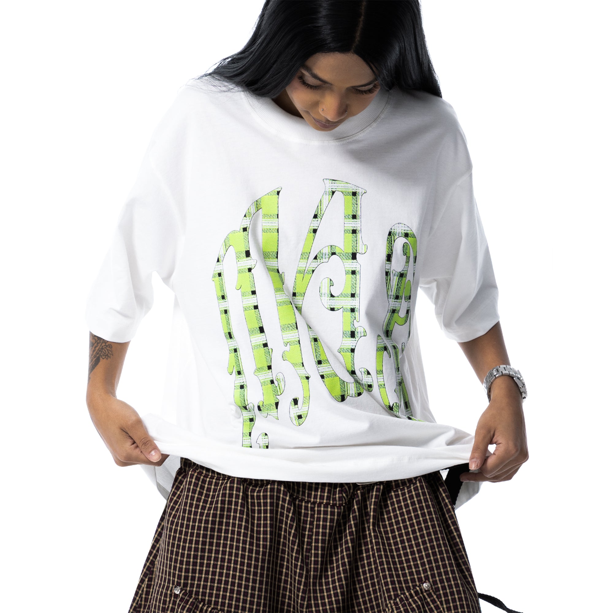 Camiseta "Xadrez Verde" Branca