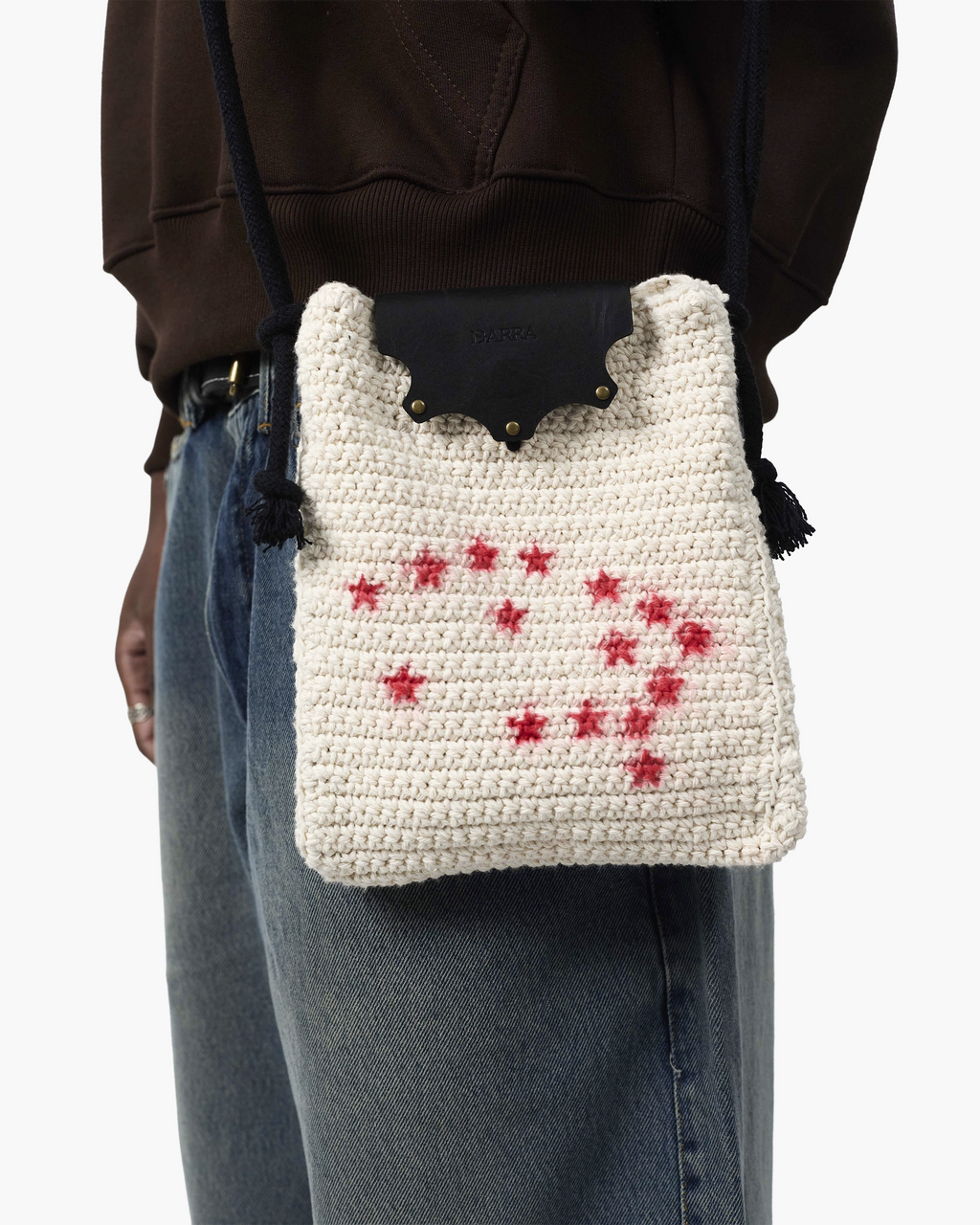 Bolsa Lateral em Crochê e Couro Branca