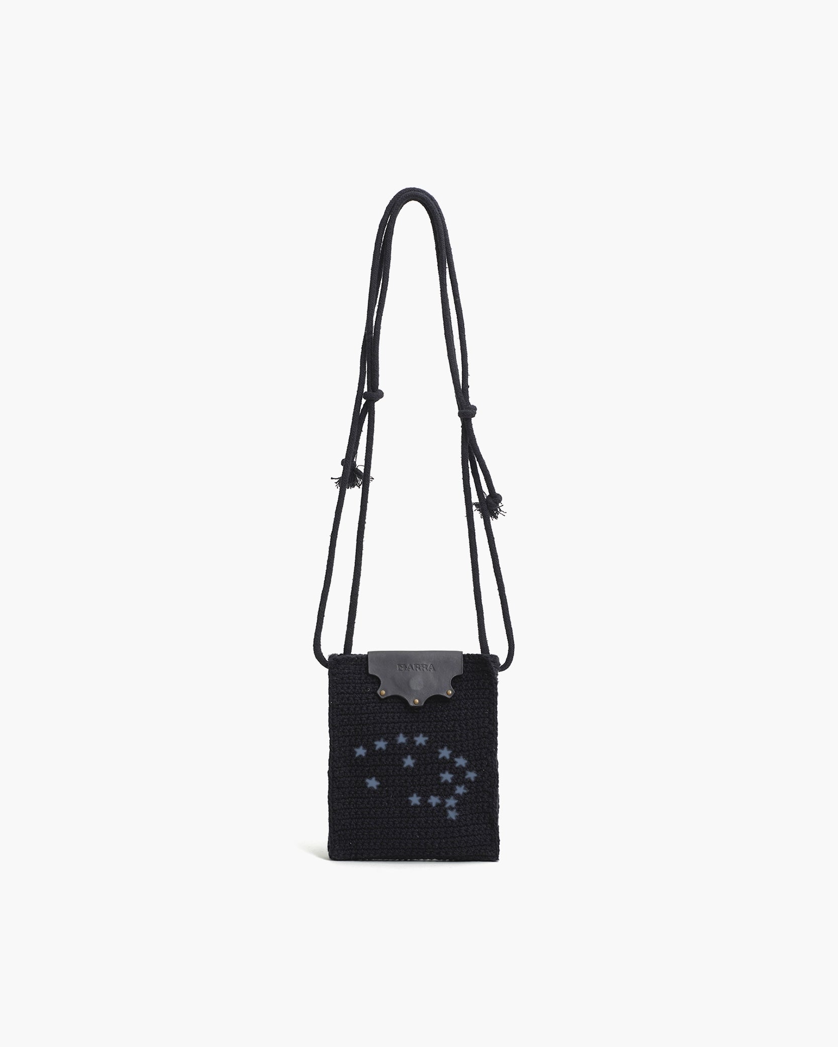 Bolsa Lateral em Crochê e Couro Preta